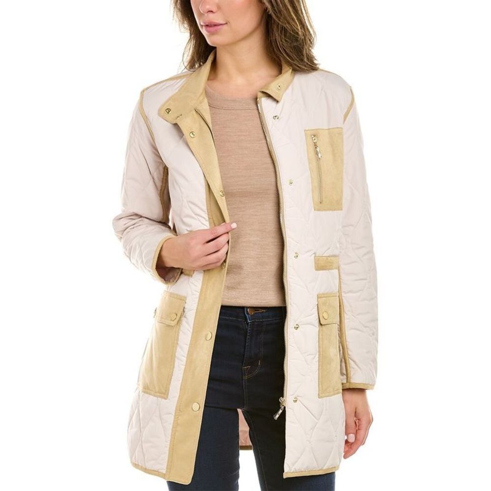 New $348 J McLaughlin Linda Coat Quilted Modern Barn Jacket Suede Stone Large L